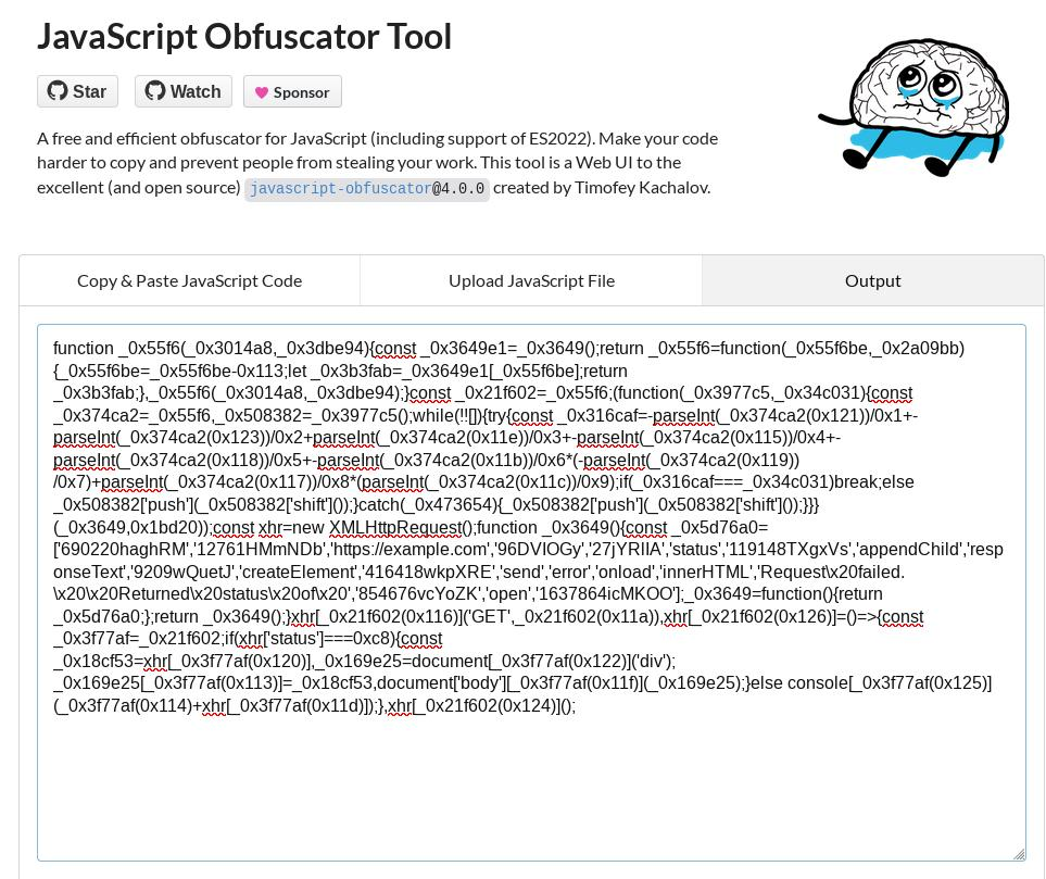 Output from "Obfuscator.io" obfuscation